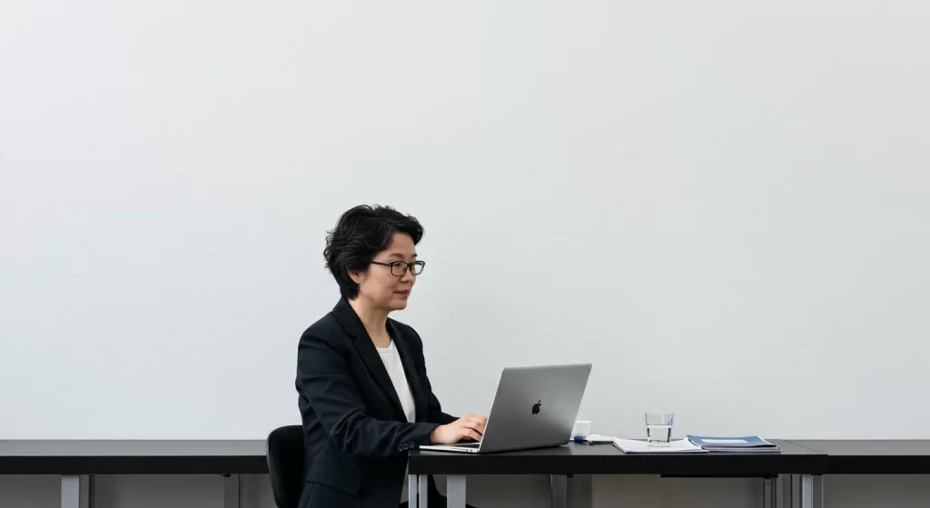 A professional working on a laptop, representing iasp business professionals in a corporate setting.