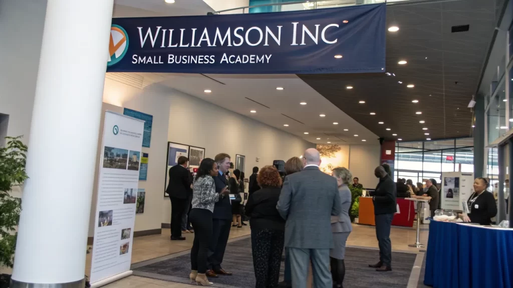 Attendees at Williamson Inc. Small Business Academy event networking.