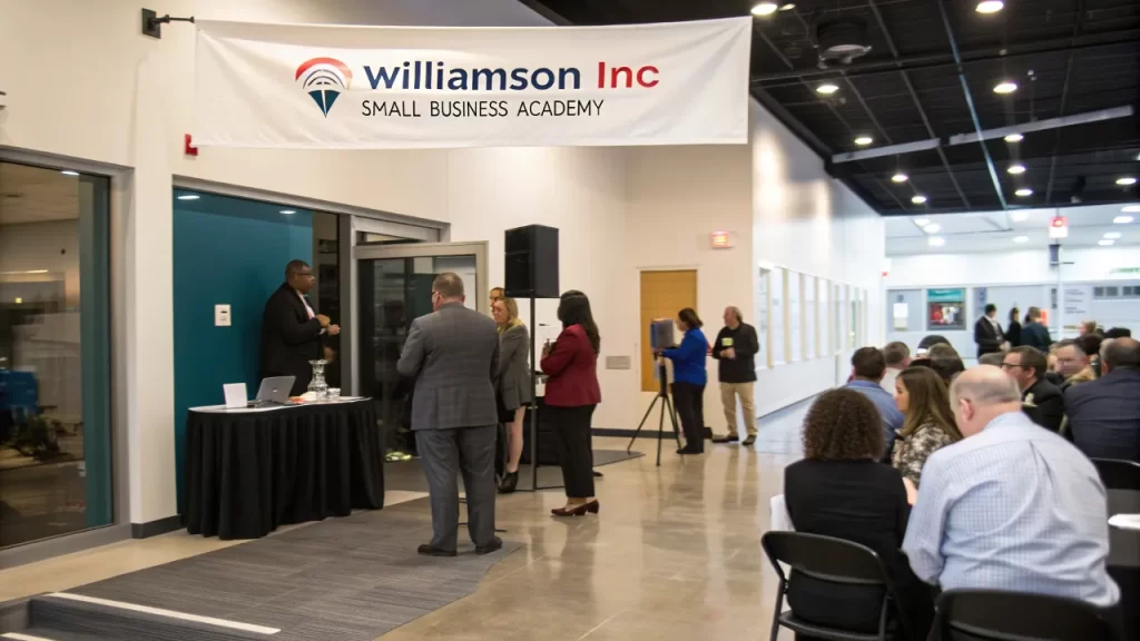 Guests attending a Williamson Inc. Small Business Academy session indoors