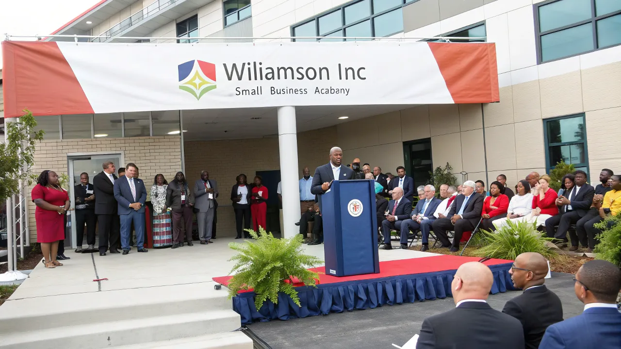 Speakers at the Williamson Inc. Small Business Academy event outside