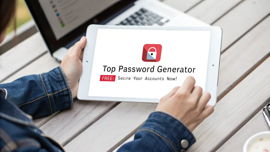 Password generator app shown on a tablet screen